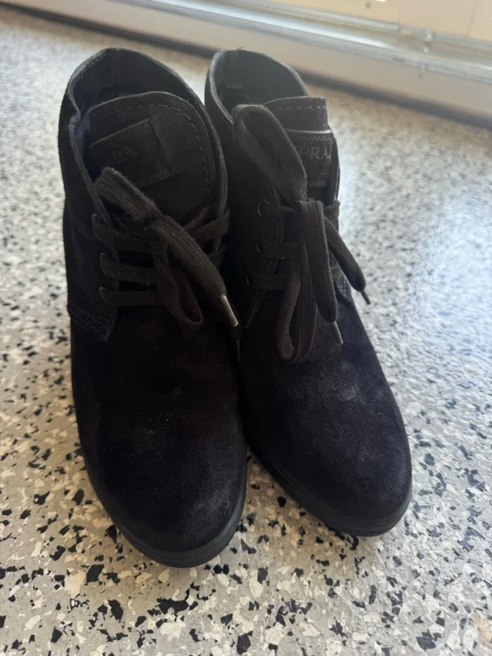 Prada suede black hidden wedge ankle boots women’s 37 pre owned - Picture 4 of 10